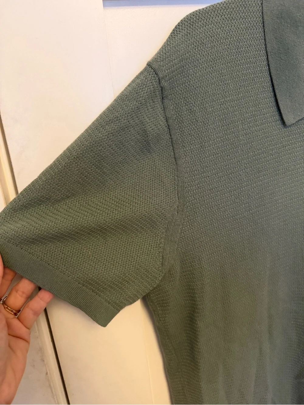 J. Crew 100% Cotton moss-stitch johnny-collar sweater-polo green shirt sleeve L